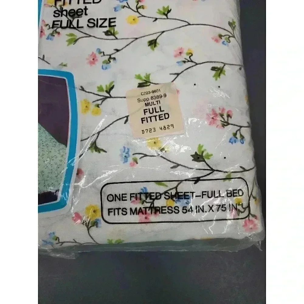 Vintage JcPenney New In Package No Iron Muslin Fitted Sheet Full Size Floral NOS
